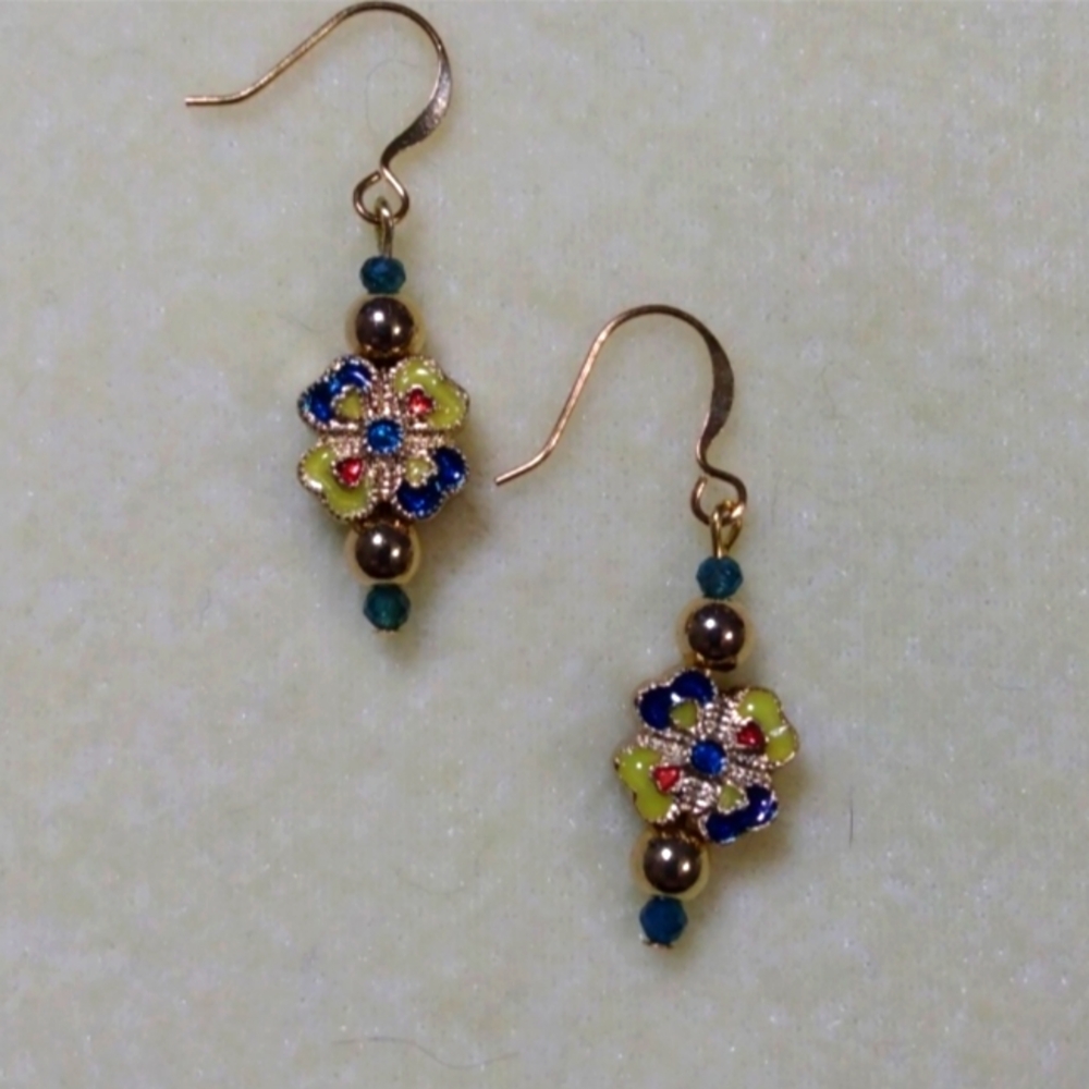 Hand Crafted Cloisonne Clover Shaped Earrings